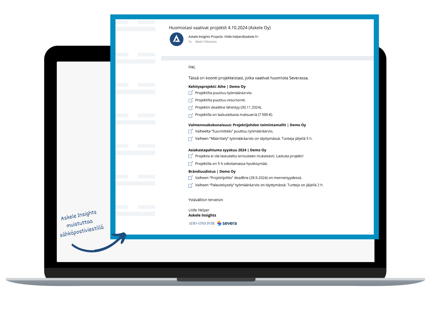 Askele Insights Projects -lisäosa lähettää kätevän muistutusviestin