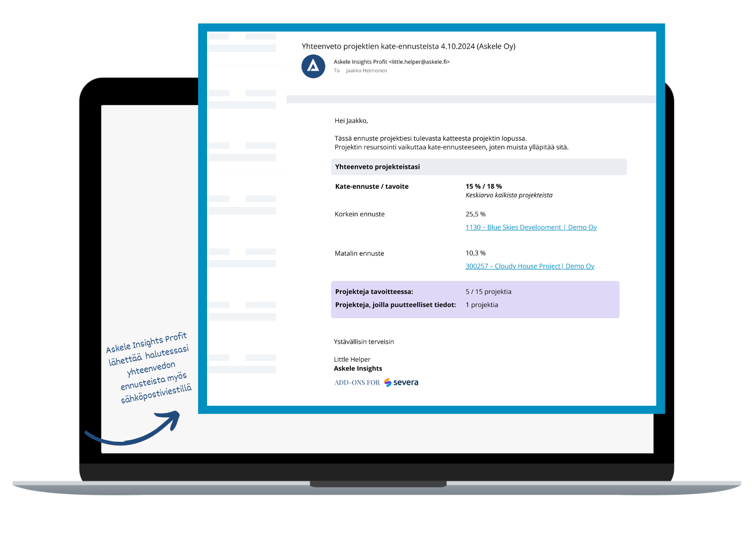 Askele Insights Profit lähettää halutessasi yhteenvedon kate-ennusteista myös sähköpostiin